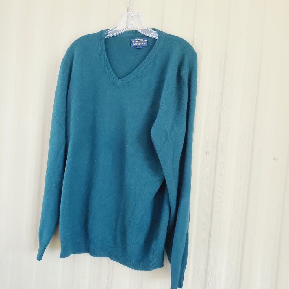 MEN'S CLUB ROOM 100% CASHMERE GREEN V-NECK LONG SLEEVE SWEATER L